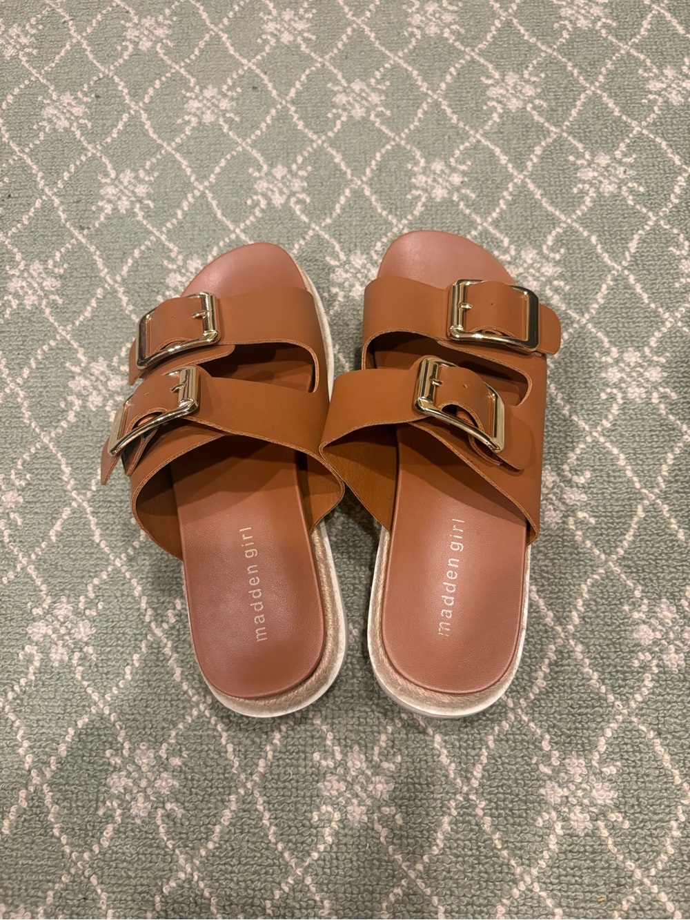 Madden Girl Brown Double-Buckle Platform Slide Sandals - Picture 8 of 8